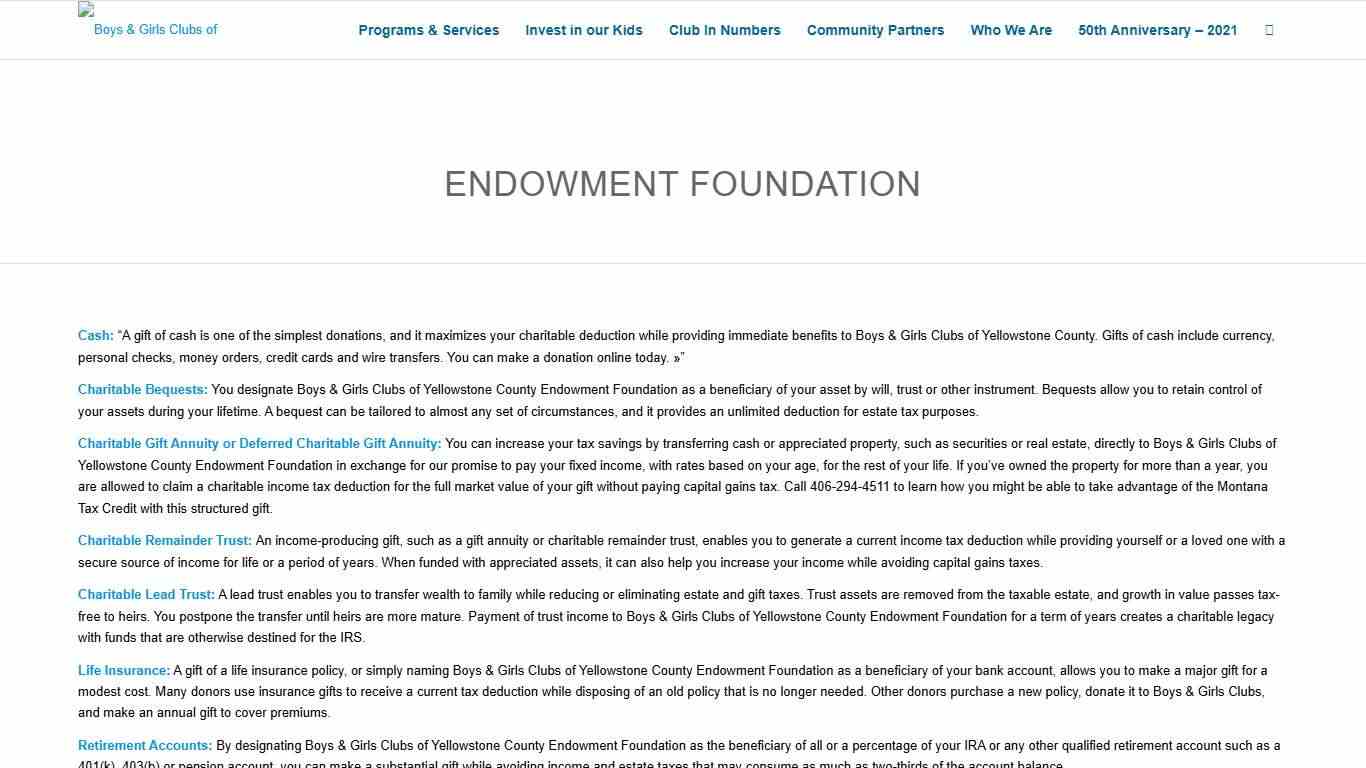 Endowment Foundation - Boys & Girls Clubs of Yellowstone County